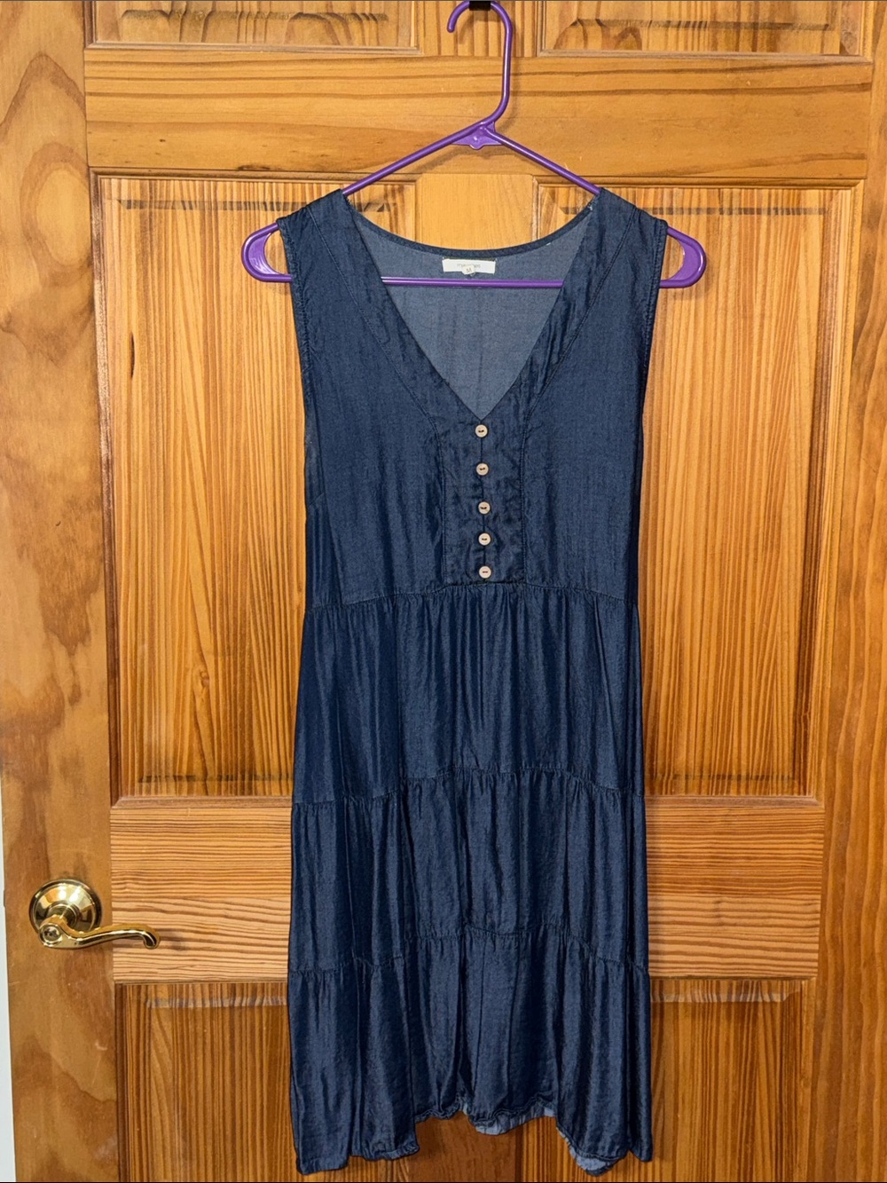 Maurices Navy Sleeveless V-Neck Tiered Button Front Dress